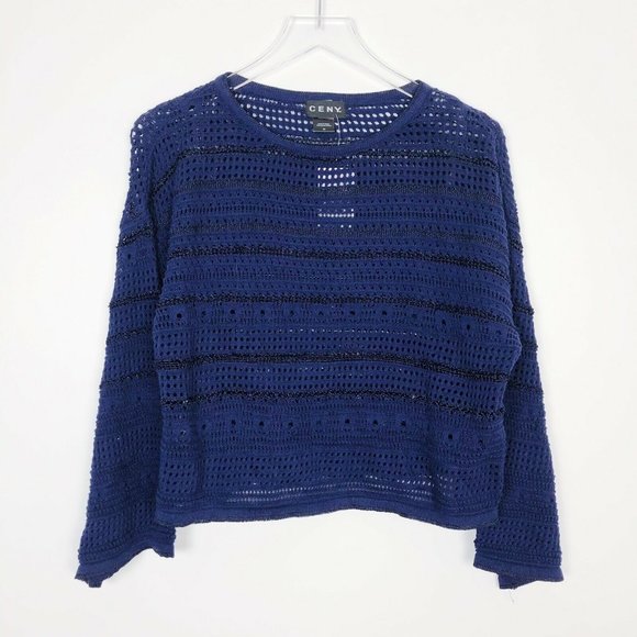 CENY Sweaters - CENY Open Knit Cropped Boxy Lightweight Sweater